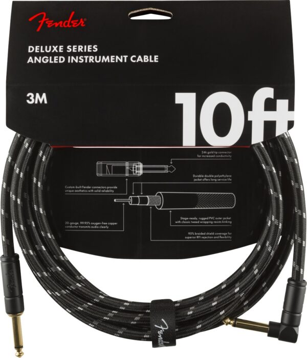 Fender Deluxe Series Cable, Straight/Angle, 10ft Black Tweed
