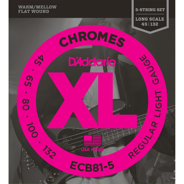 D'Addario ECB81-5 Chromes Flatwound Bass Strings 45-132