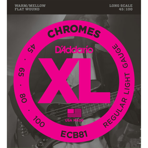 D'Addario ECB81 Chromes Flatwound Bass Strings 45-100 Long