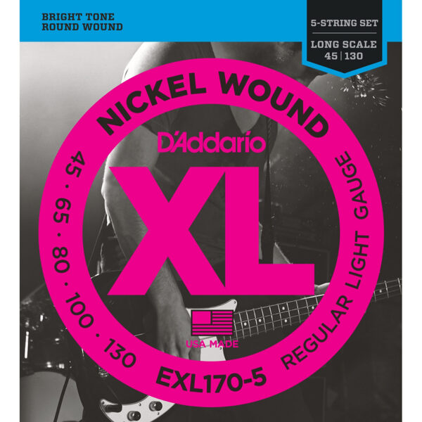 D'Addario EXL170-5 Nickel Bass Strings, 45-130 Long