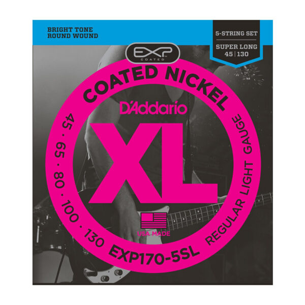 D'Addario EXP170-5SL Coated Nickel 5-String Bass Strings 45-130 Super Long