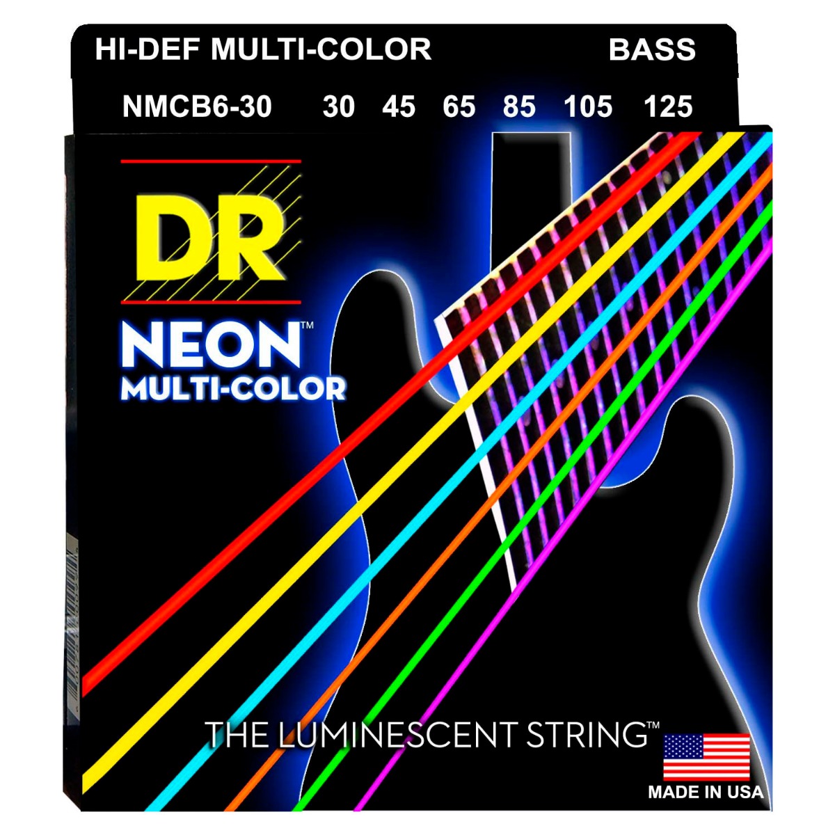 DR Strings Hi-Def NEON Multi-Color Bass 6-String Set 30-125