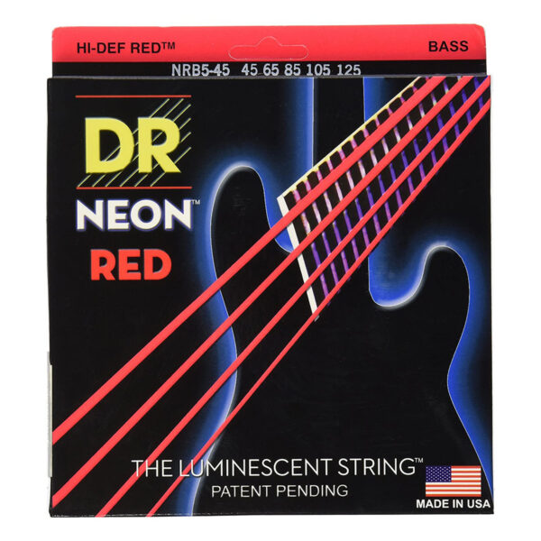 DR Strings Hi-Def Neon Red Coated Bass Strings 45-125