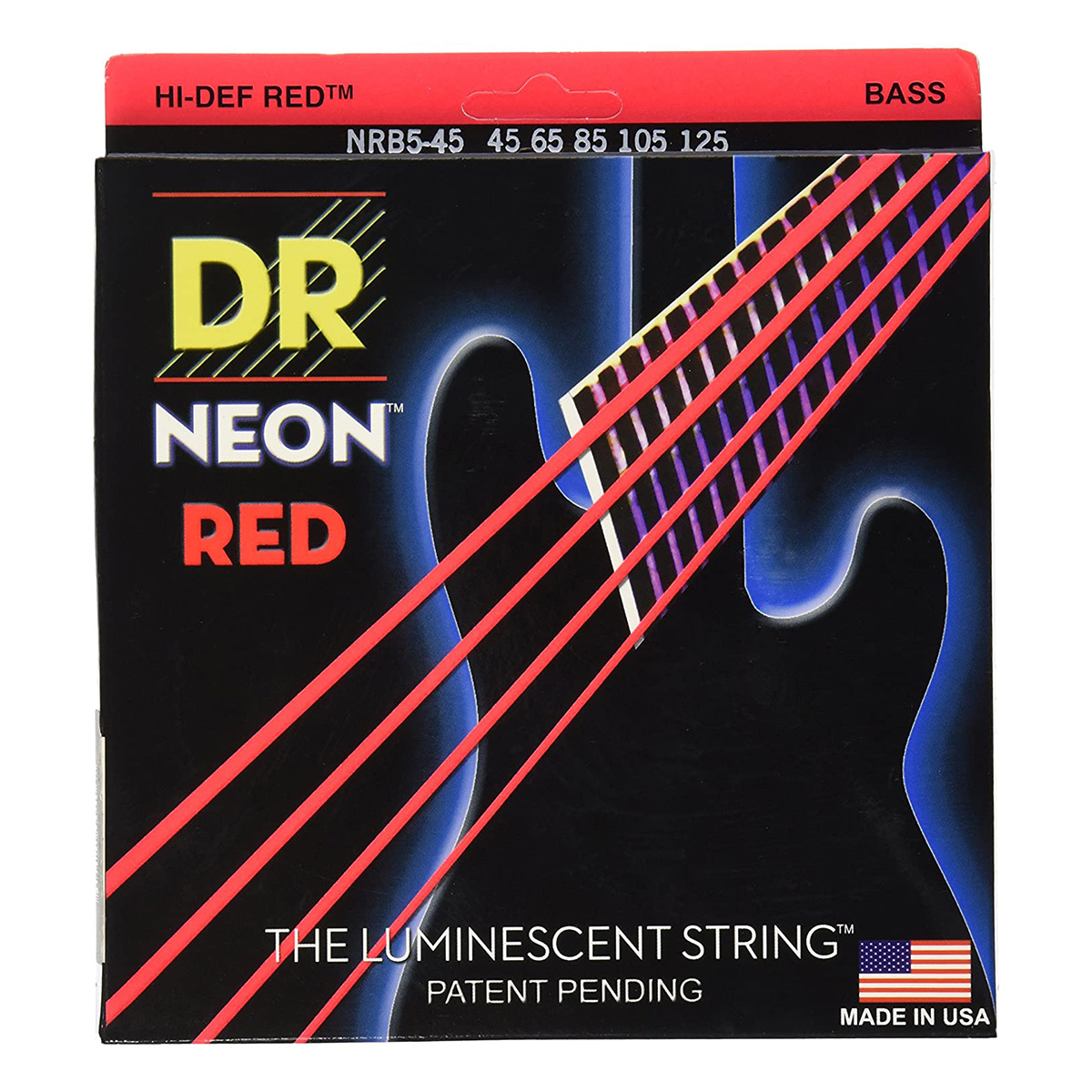 DR Strings Hi-Def Neon Red Coated Bass Strings 45-125