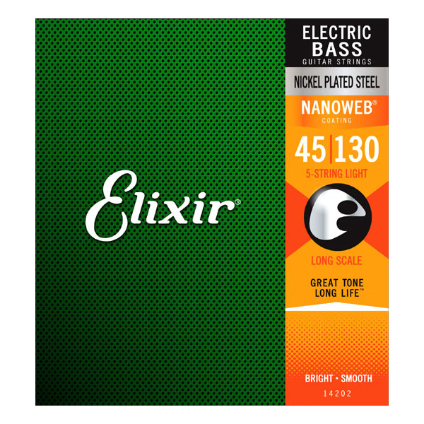 Elixir Nanoweb Light 5-String Bass Strings, Long Scale