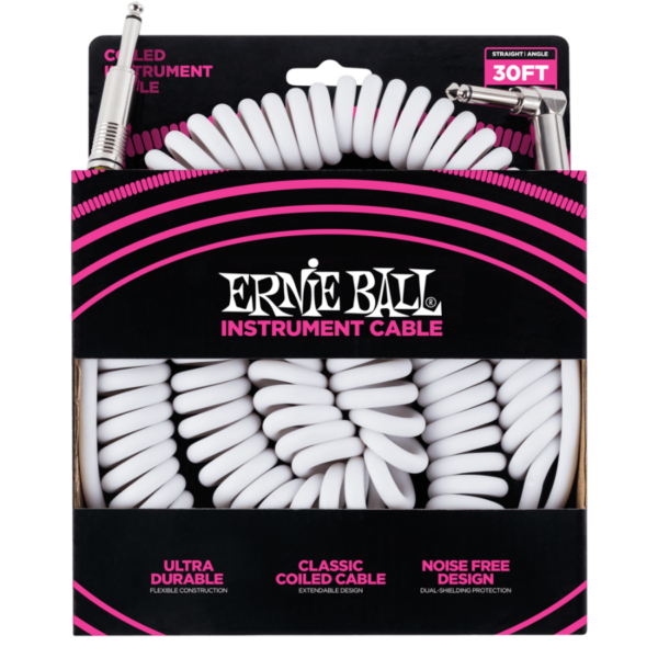 Ernie Ball 30' Coiled Instrument Cable - White