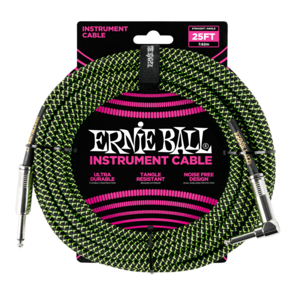 Ernie Ball 25' Braided Instrument Cable - Black/Green